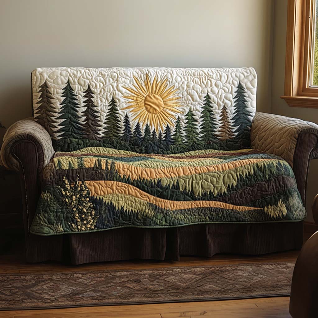 Housse de canapé matelassée – Lever du soleil en forêt – image 1