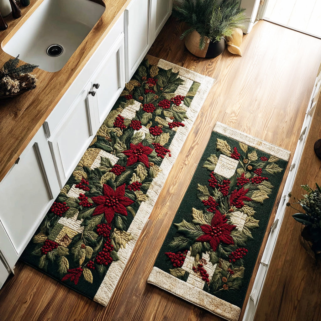 Tapis de cuisine antidérapant – Fleur rouge d’hiver