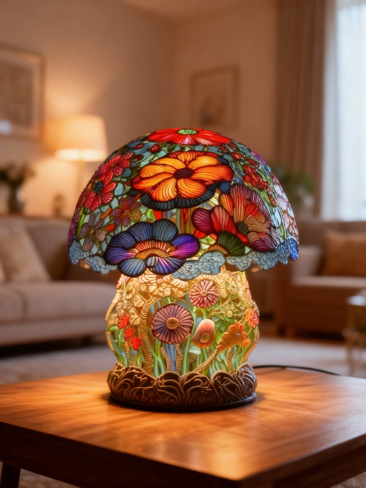 Lampe Champignon Floral Colorée