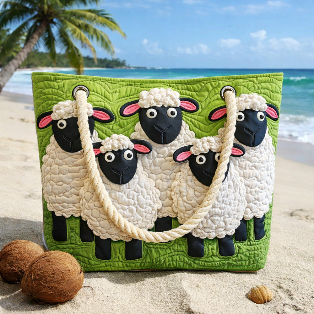 Sac de plage fait main | Ciel de moutons – sac de plage matelassé motif mouton, vue 2