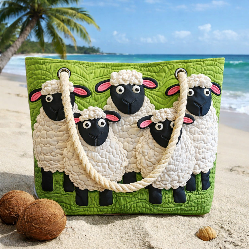 Sac de plage fait main | Ciel de moutons – sac de plage matelassé motif mouton, vue 2