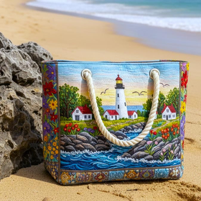 Sac de plage fait main | Éclat du phare – sac de plage matelassé motif lapin, vue 2