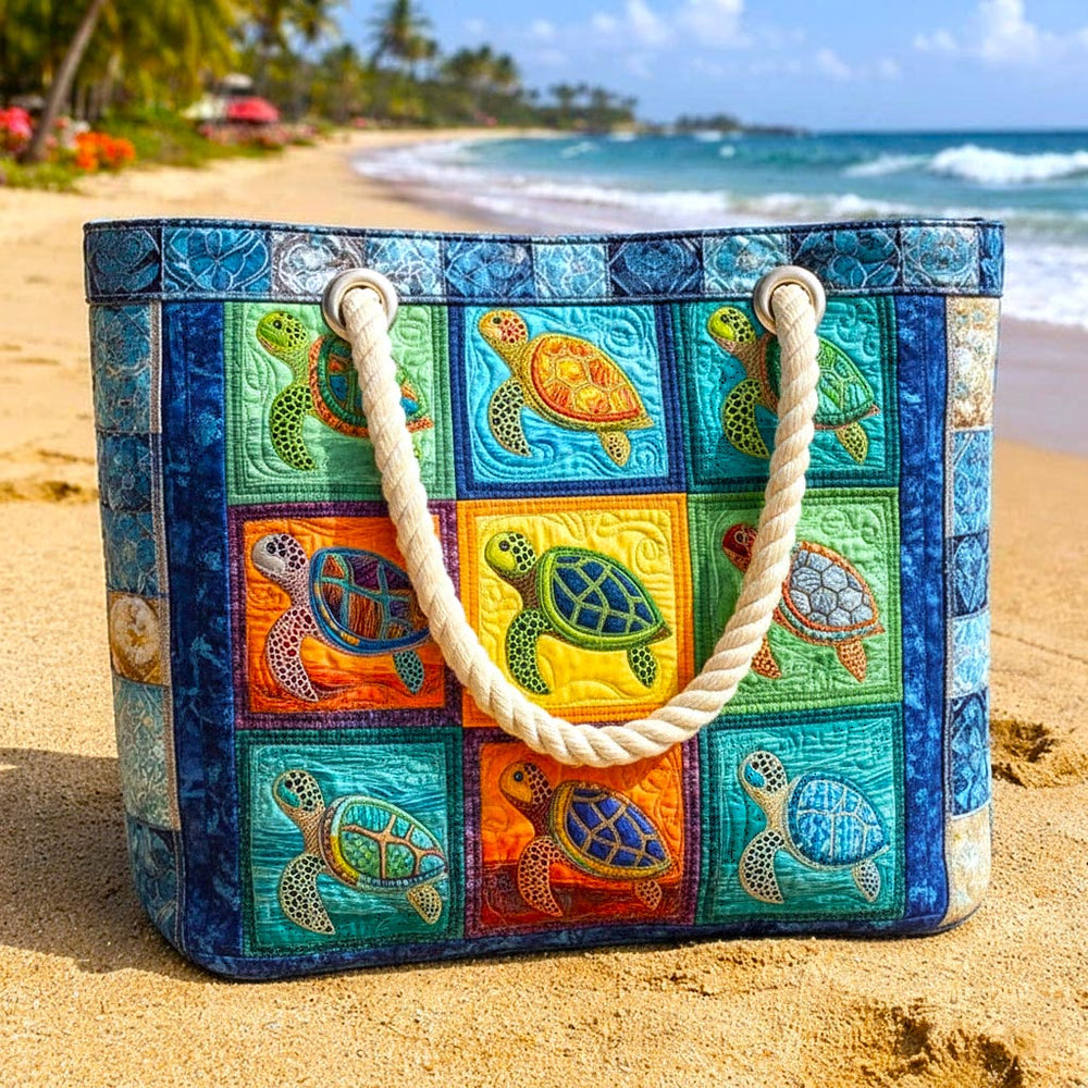Sac de plage fait main | Tortue tranquille – sac de plage matelassé motif tortue, vue 2
