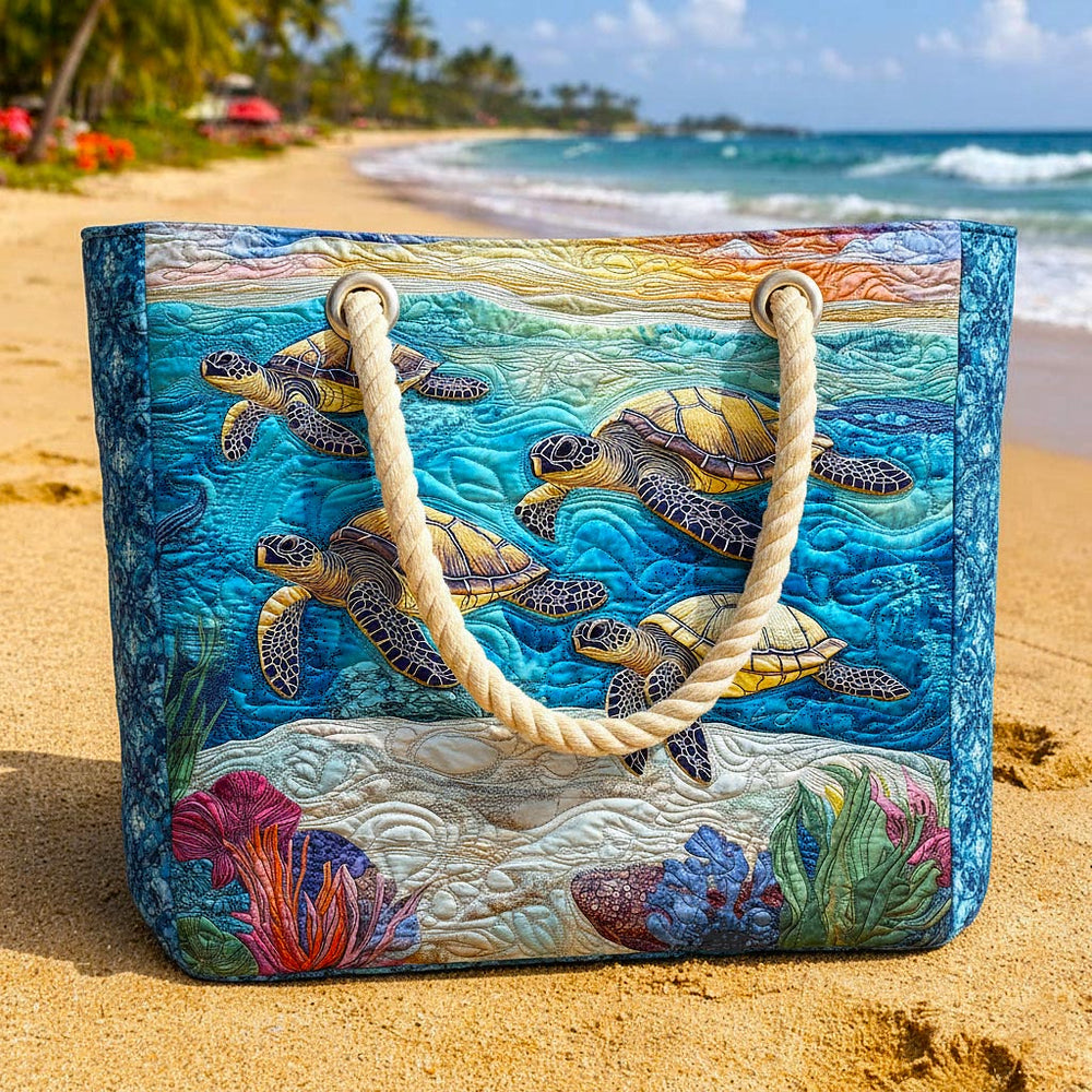 Sac de plage fait main | Tortue de mer – sac de plage matelassé motif tortue, vue 2