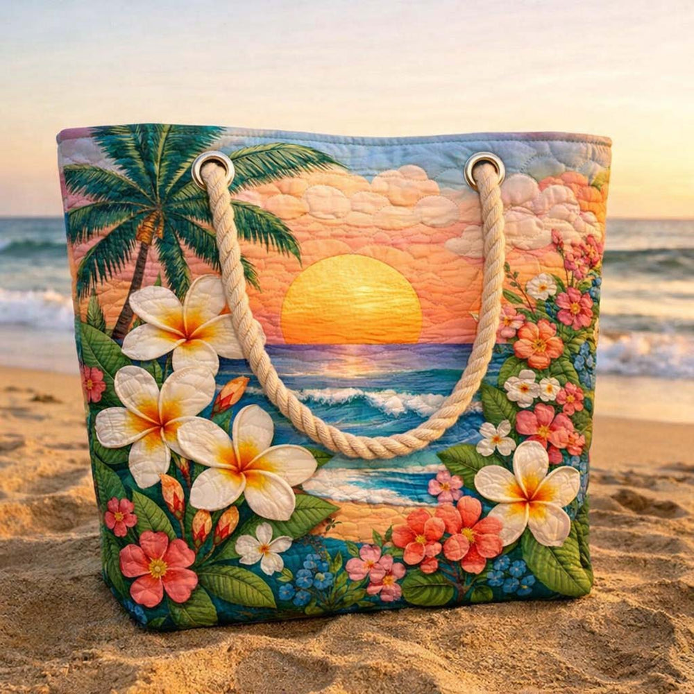 Sac de plage fait main | Brise tropicale – sac de plage matelassé motif plage, vue 2