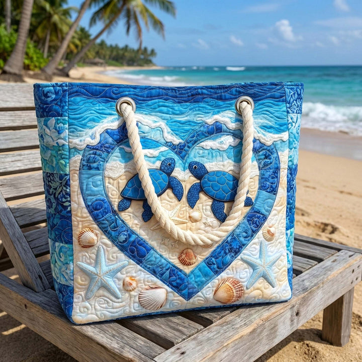 Sac de plage fait main | Sérénité de tortue – sac de plage matelassé motif tortue, vue 2