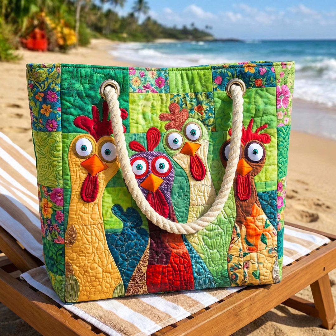 Sac de plage fait main | Poulet funky – sac de plage matelassé motif plage, vue 2