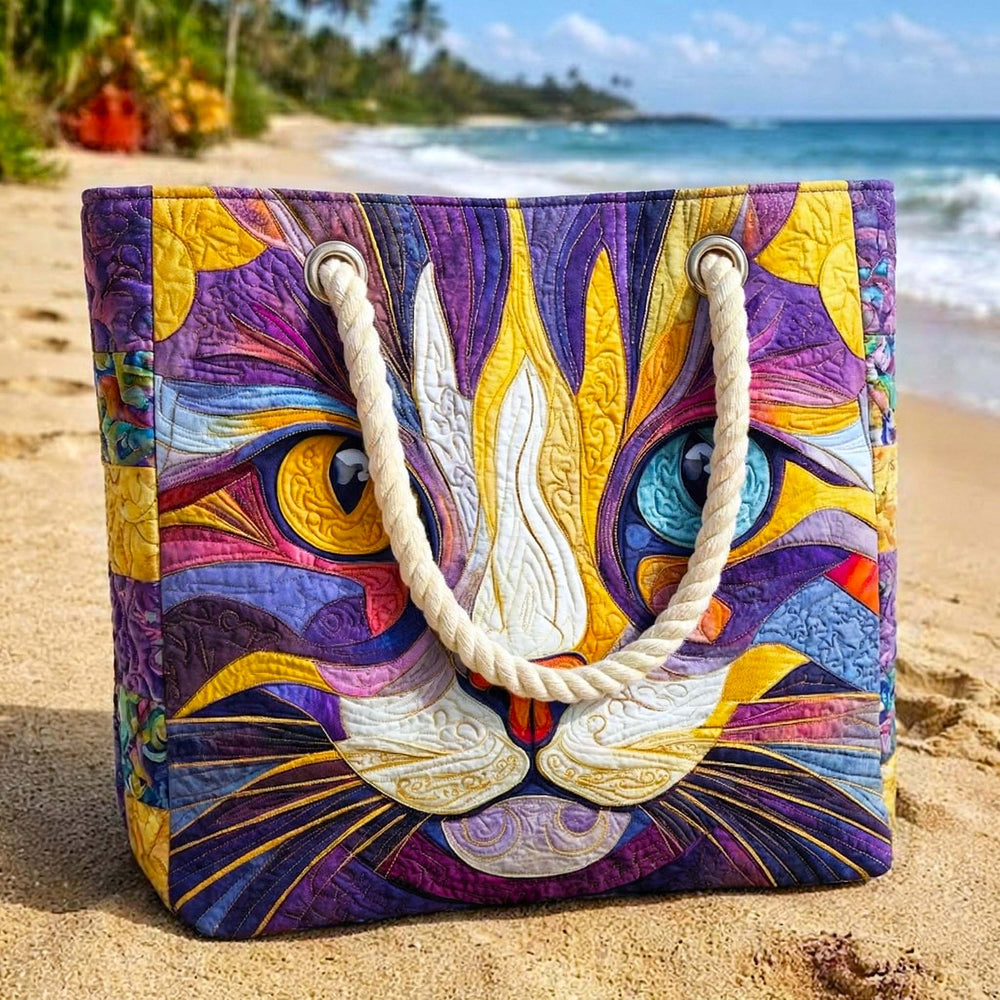 Sac de plage fait main | Catitude – sac de plage matelassé motif chat, vue 2
