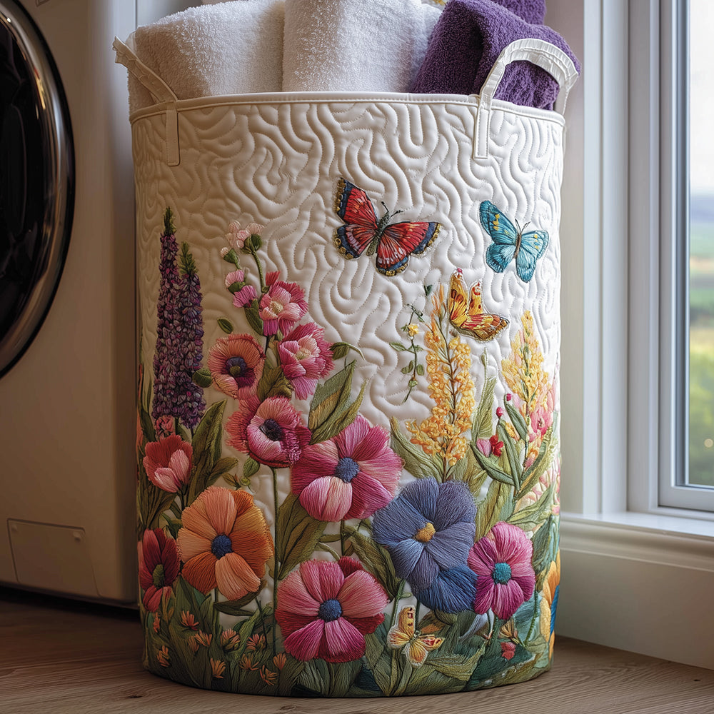 Panier à linge matelassé – Motif floral – vue 1