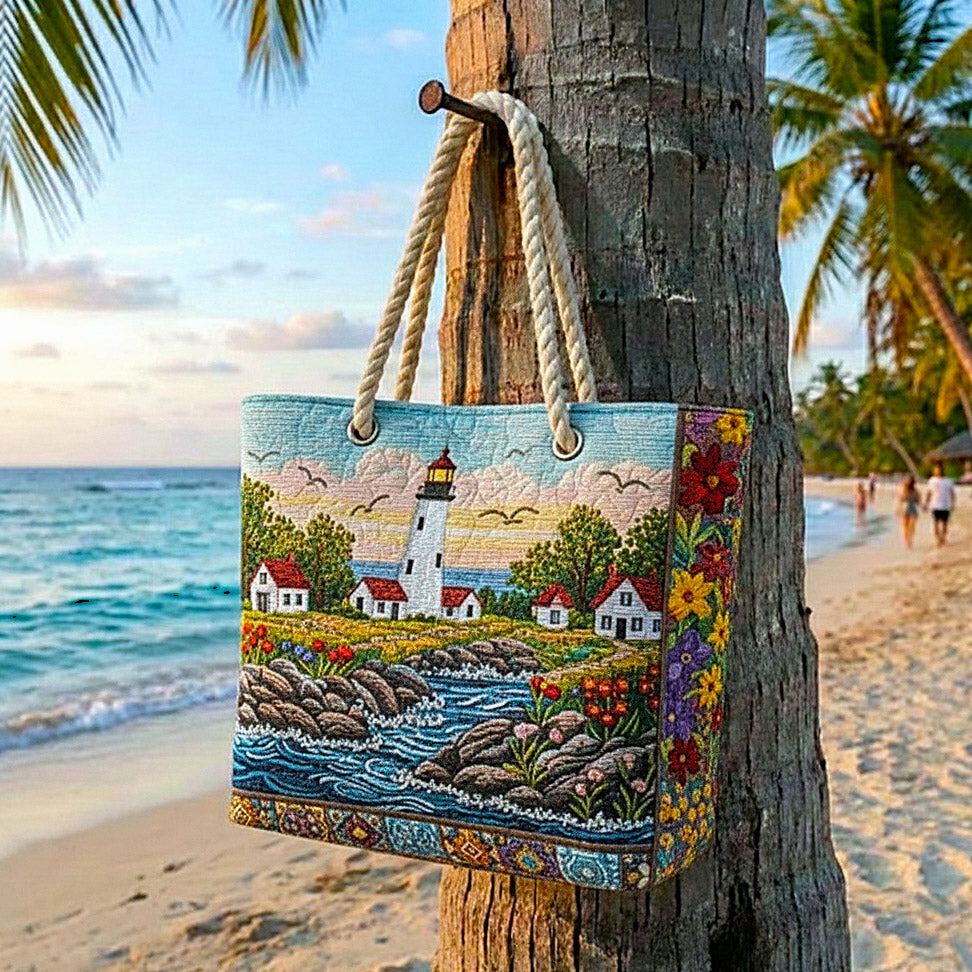 Sac de plage fait main | Éclat du phare – sac de plage matelassé motif lapin