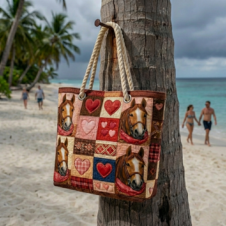 Sac de plage fait main | Coureur des prairies – sac de plage matelassé motif plage, vue 3