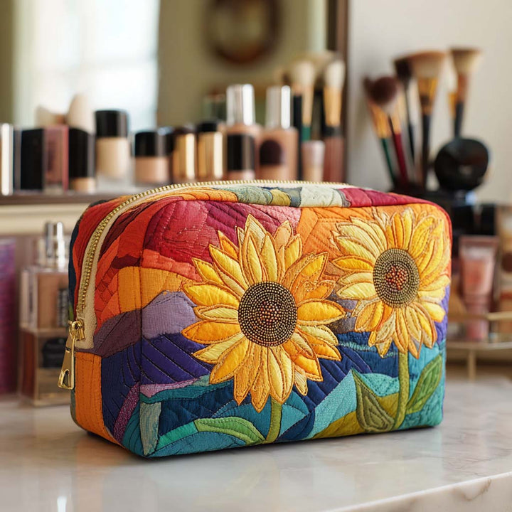 Trousse de maquillage matelassée fleur dorée – vue 1 – Maria Milano