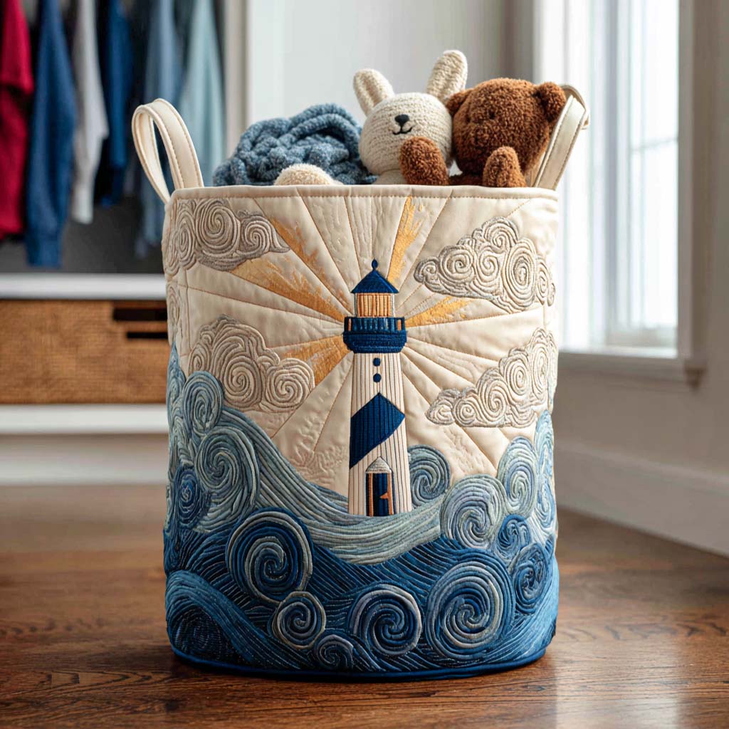Panier à linge matelassé – Motif marin – vue 1