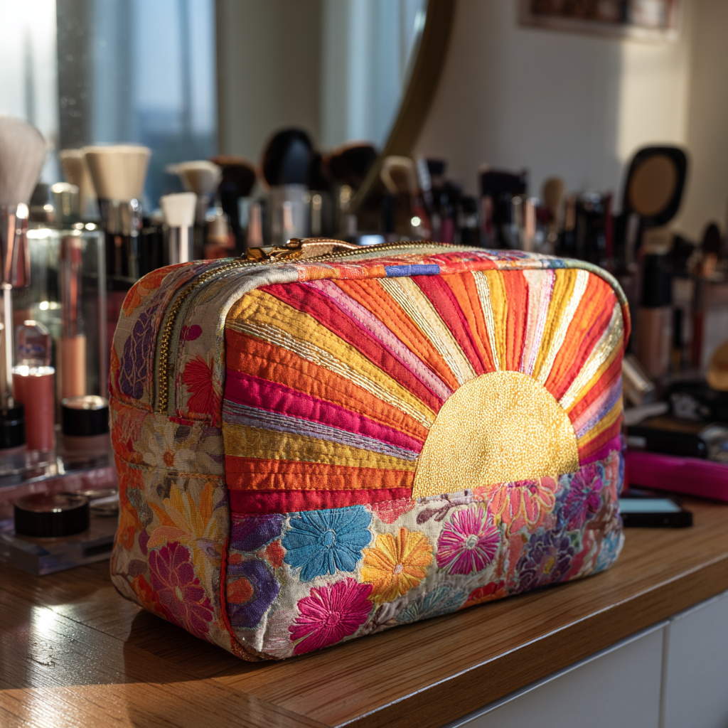 Trousse de maquillage matelassée horizon doré – vue 1 – Maria Milano