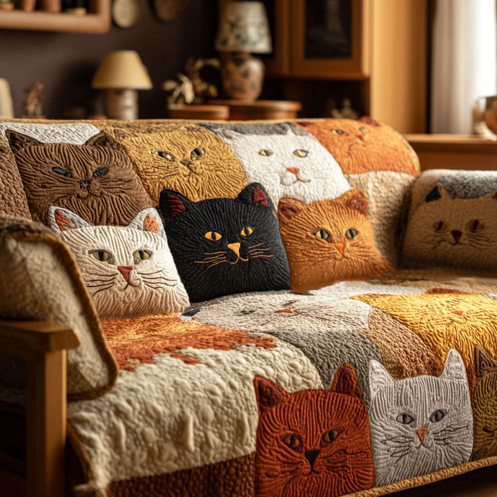 Housse de canapé matelassée – Chat doré – image 1