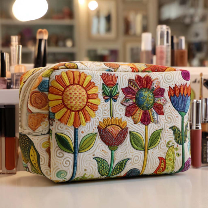 Trousse de maquillage matelassée fleur joyeuse – vue 1 – Maria Milano