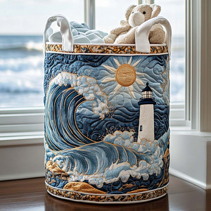 Panier à linge matelassé – Phare en bord de mer – vue 1