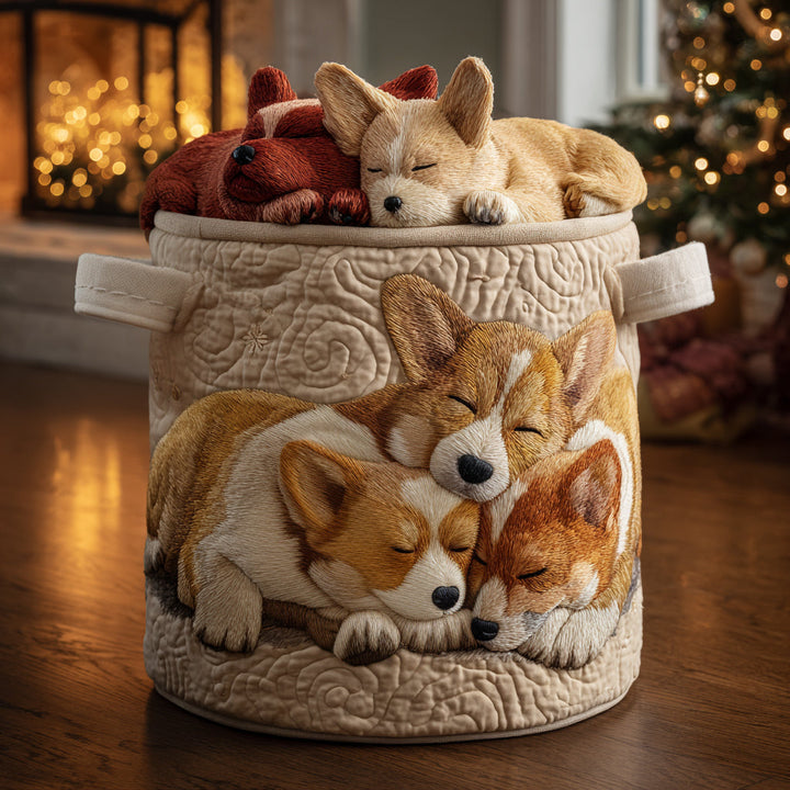 Panier à linge matelassé – Corgi de Noël – vue 1