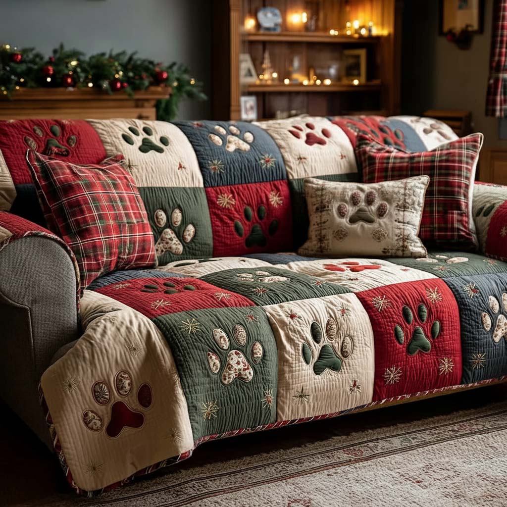 Housse de canapé matelassée – Pattes de Noël – image 1