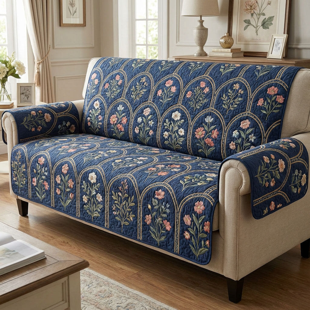 Housse de canapé matelassée – Jardin indigo – image 1