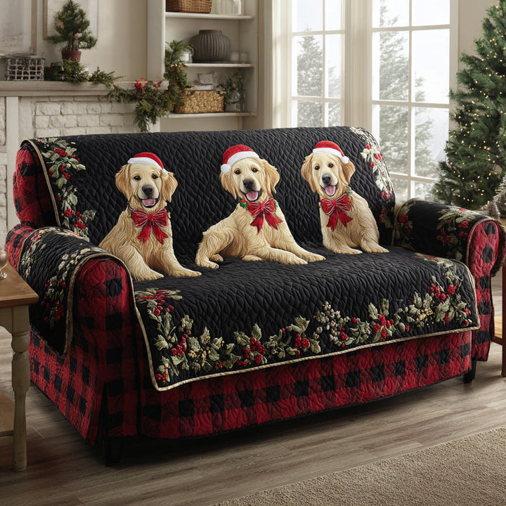Housse de canapé matelassée – Golden Retriever sur fond bleu nuit – image 1