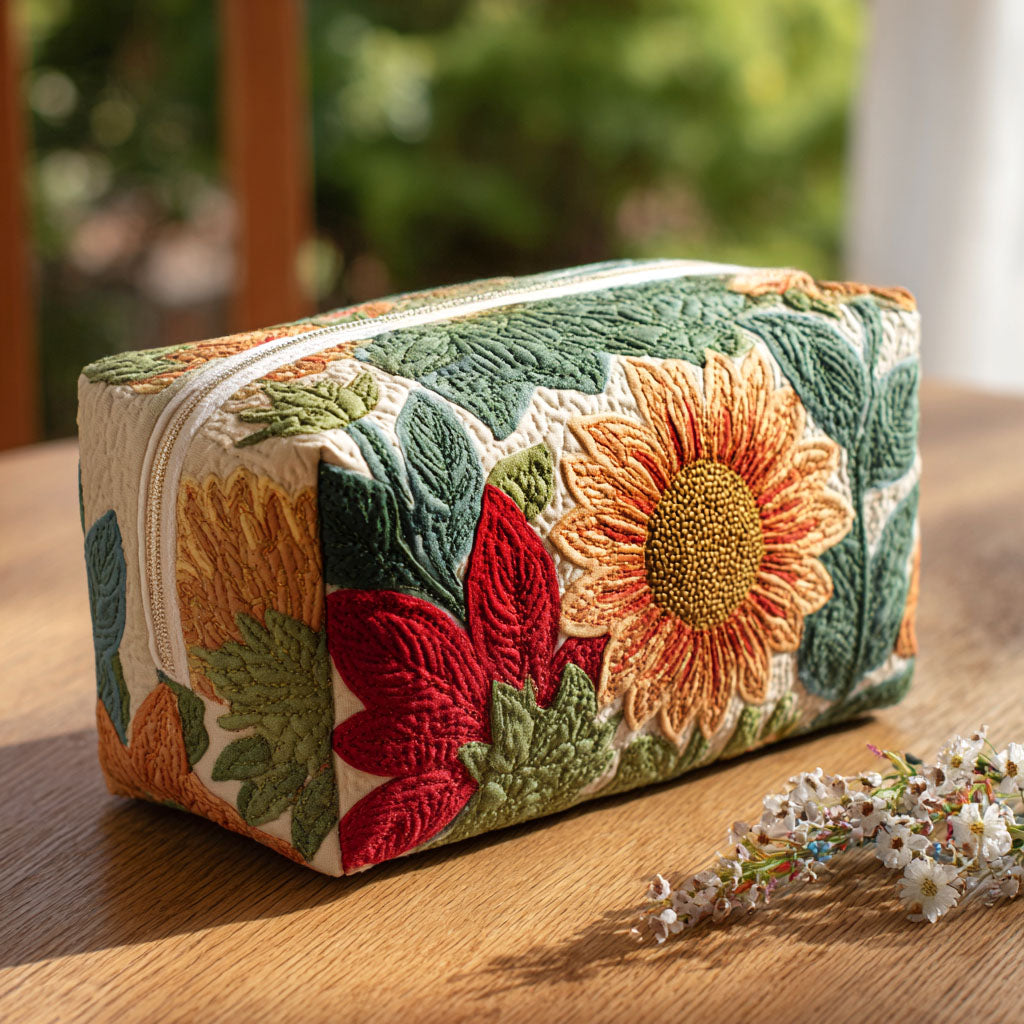 Trousse de maquillage matelassée fleur du matin – vue 1 – Maria Milano