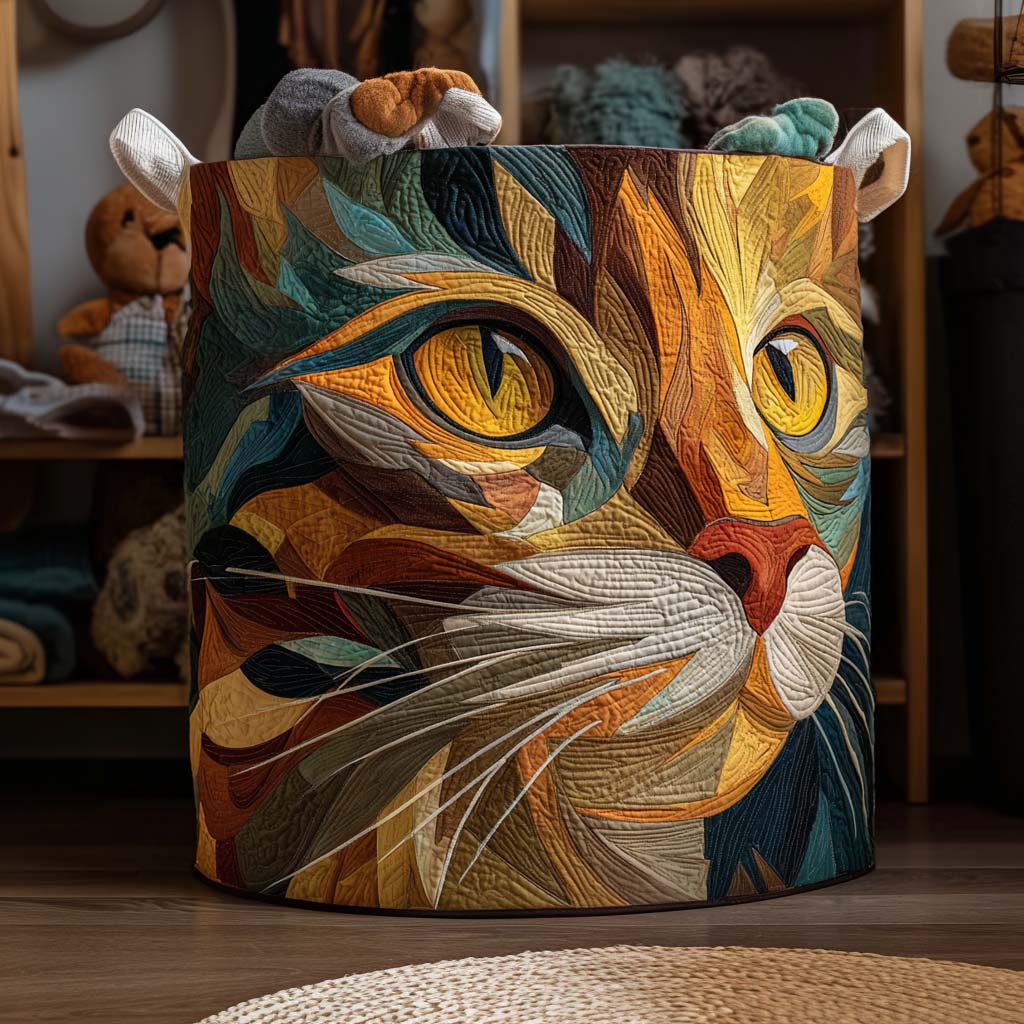 Panier à linge matelassé – Chats en patchwork – vue 1