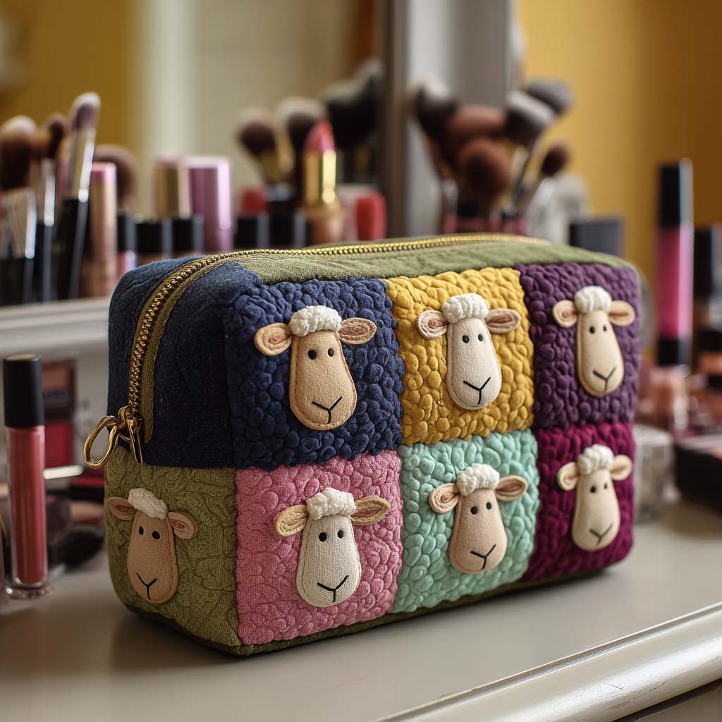 Trousse de maquillage matelassée tissu patchwork – vue 1 – Maria Milano