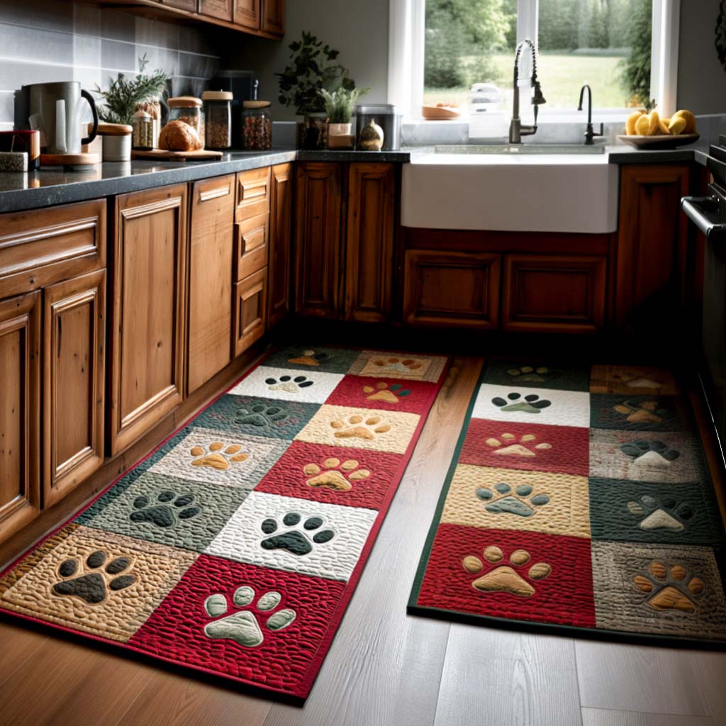 Tapis de cuisine antidérapant – Empreintes de pattes chaleureuses