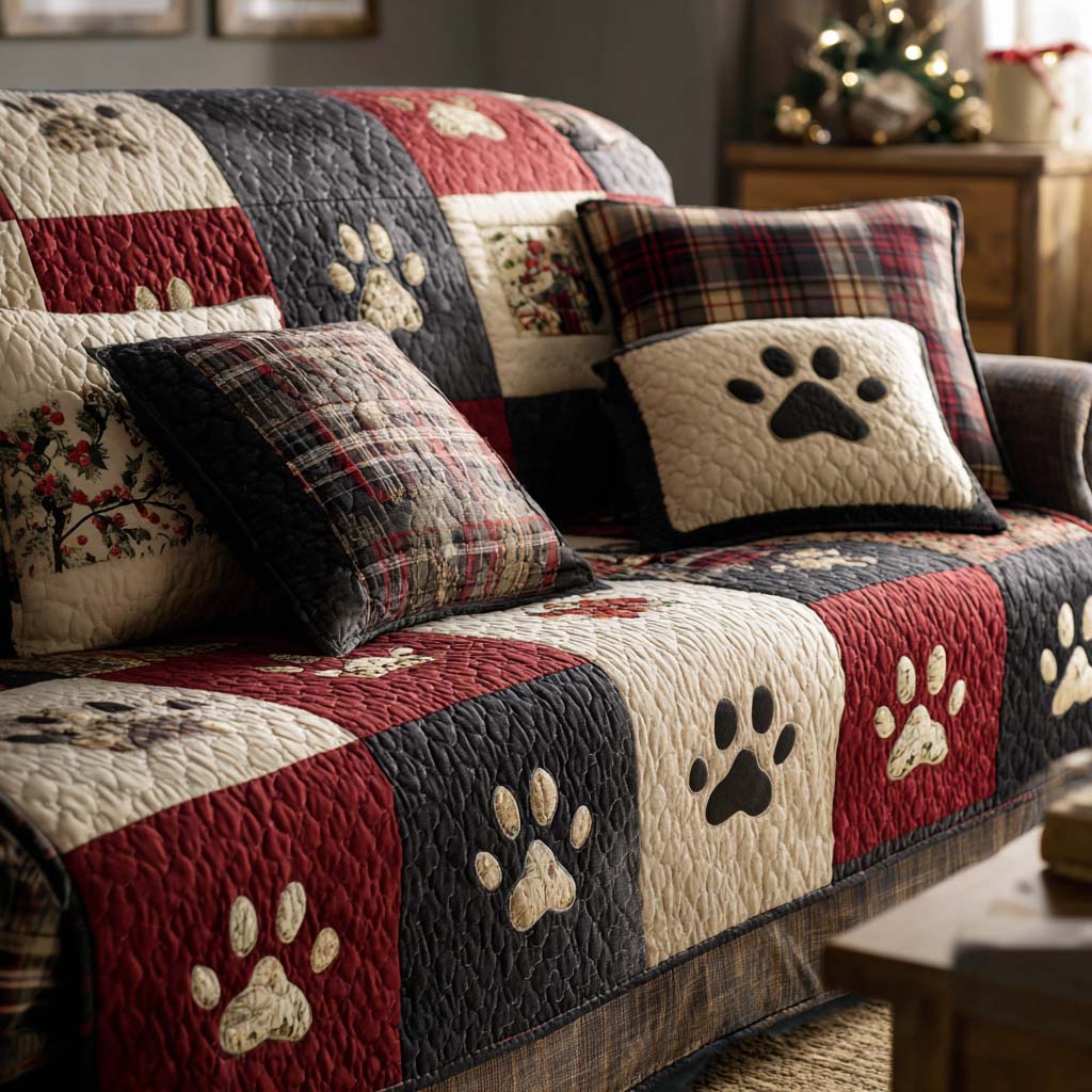Housse de canapé matelassée – Pattes de Noël – image 1