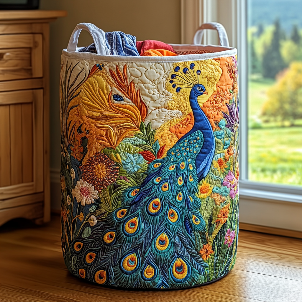 Panier à linge matelassé – Paon – vue 1