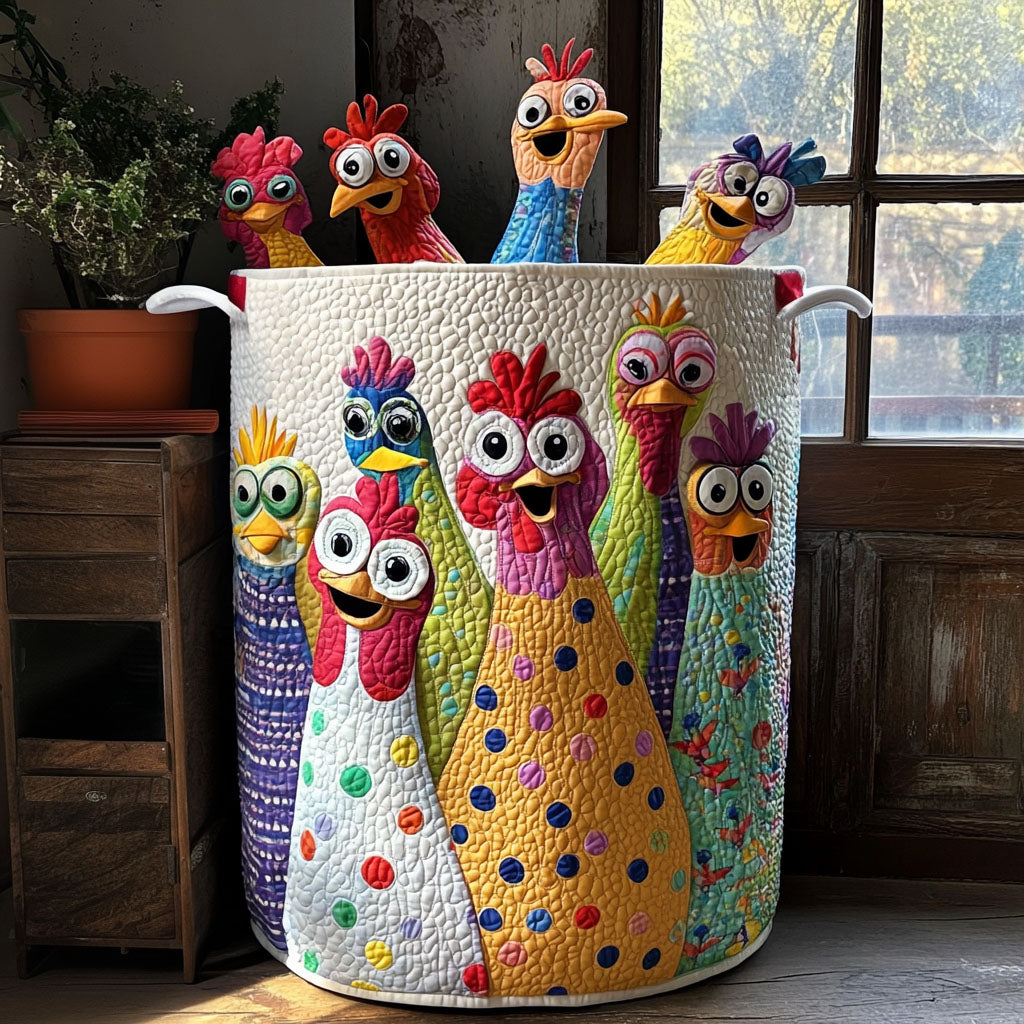 Panier à linge matelassé – Poules de campagne – vue 1