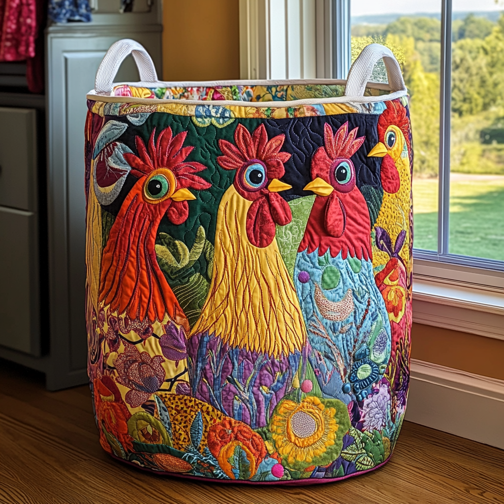 Panier à linge matelassé – Poules de campagne – vue 1