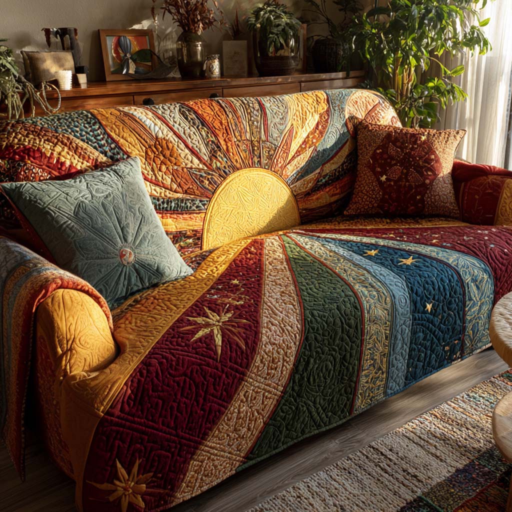 Housse de canapé matelassée – Patchwork rustique à l’aube – image 1