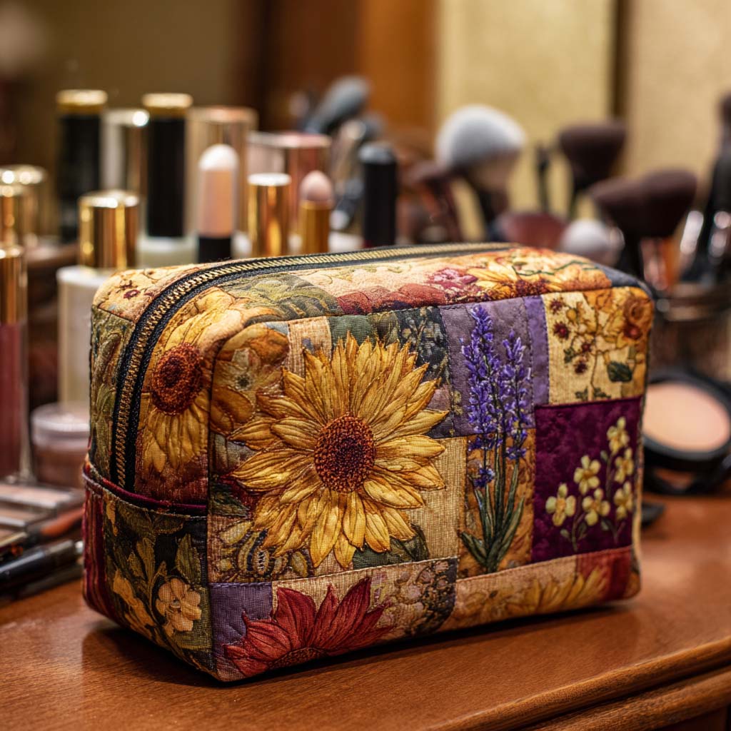 Trousse de maquillage matelassée tournesol rustique – vue 1 – Maria Milano