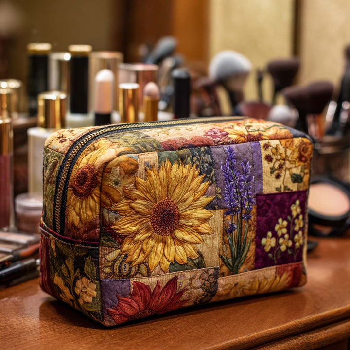 Trousse de maquillage matelassée tournesol rustique – vue 1 – Maria Milano