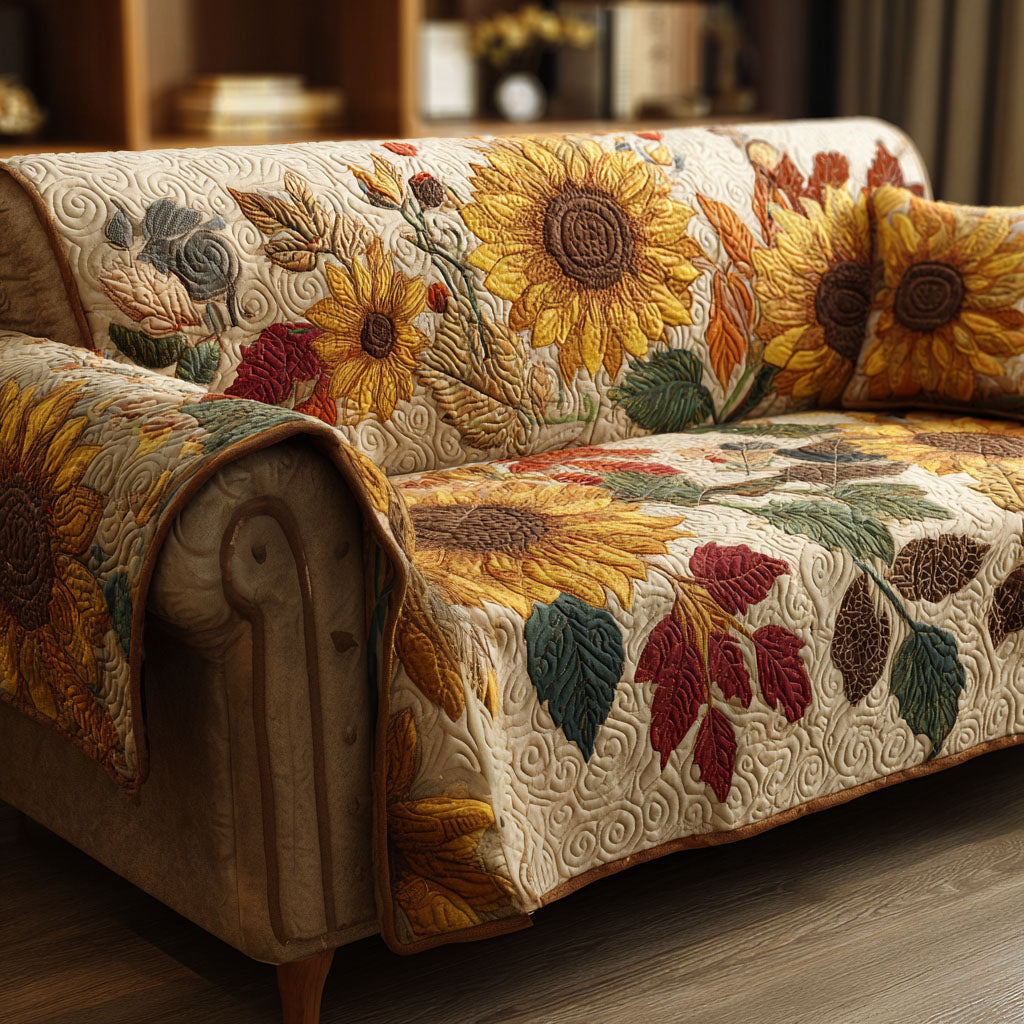 Housse de canapé matelassée – Tournesols rustiques – image 1