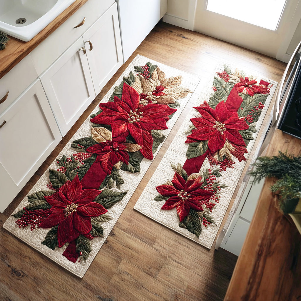 Tapis de cuisine antidérapant – Poinsettia écarlate