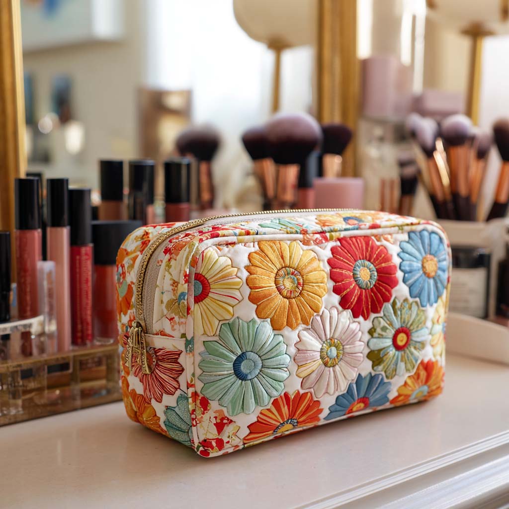Trousse de maquillage matelassée pétales éclatants – vue 1 – Maria Milano