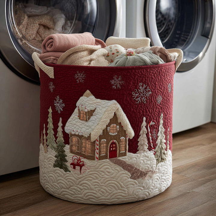 Panier à linge matelassé – Maison enneigée – vue 1