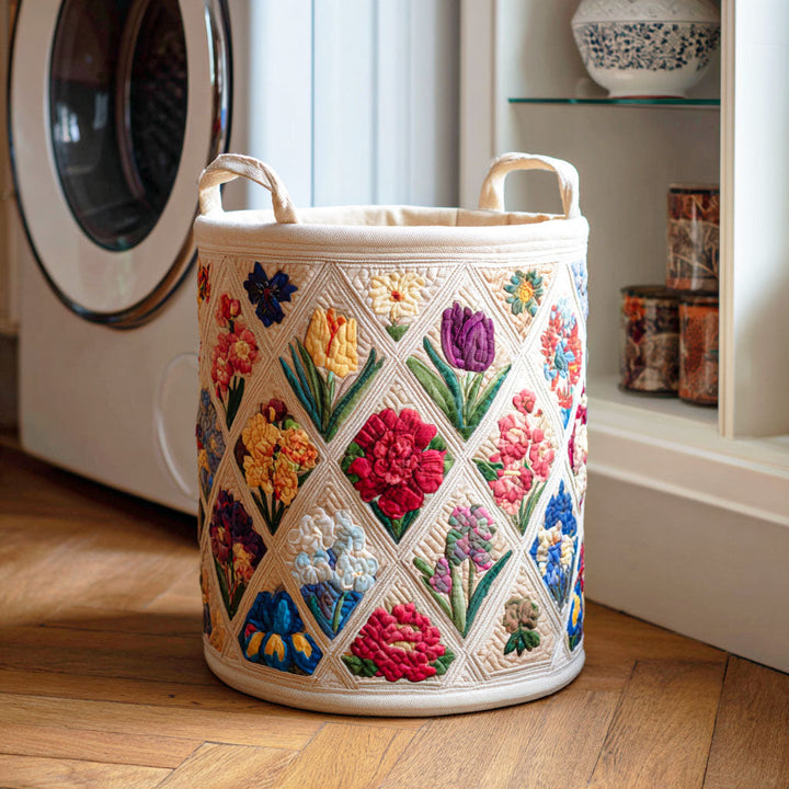 Panier à linge matelassé – Motif floral – vue 1