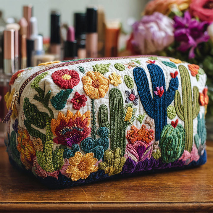 Trousse de maquillage matelassée plantes succulentes – vue 1 – Maria Milano
