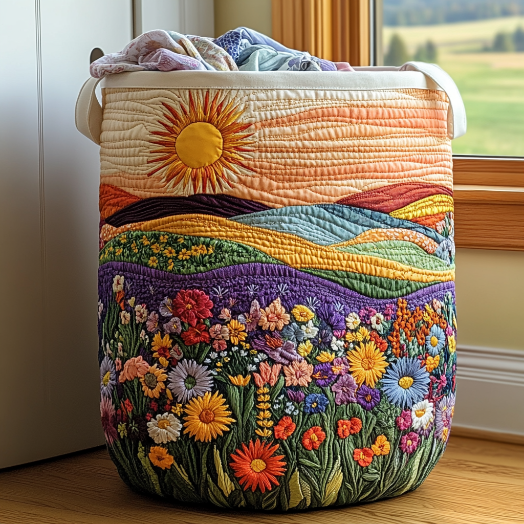 Panier à linge matelassé – Motif floral – vue 1