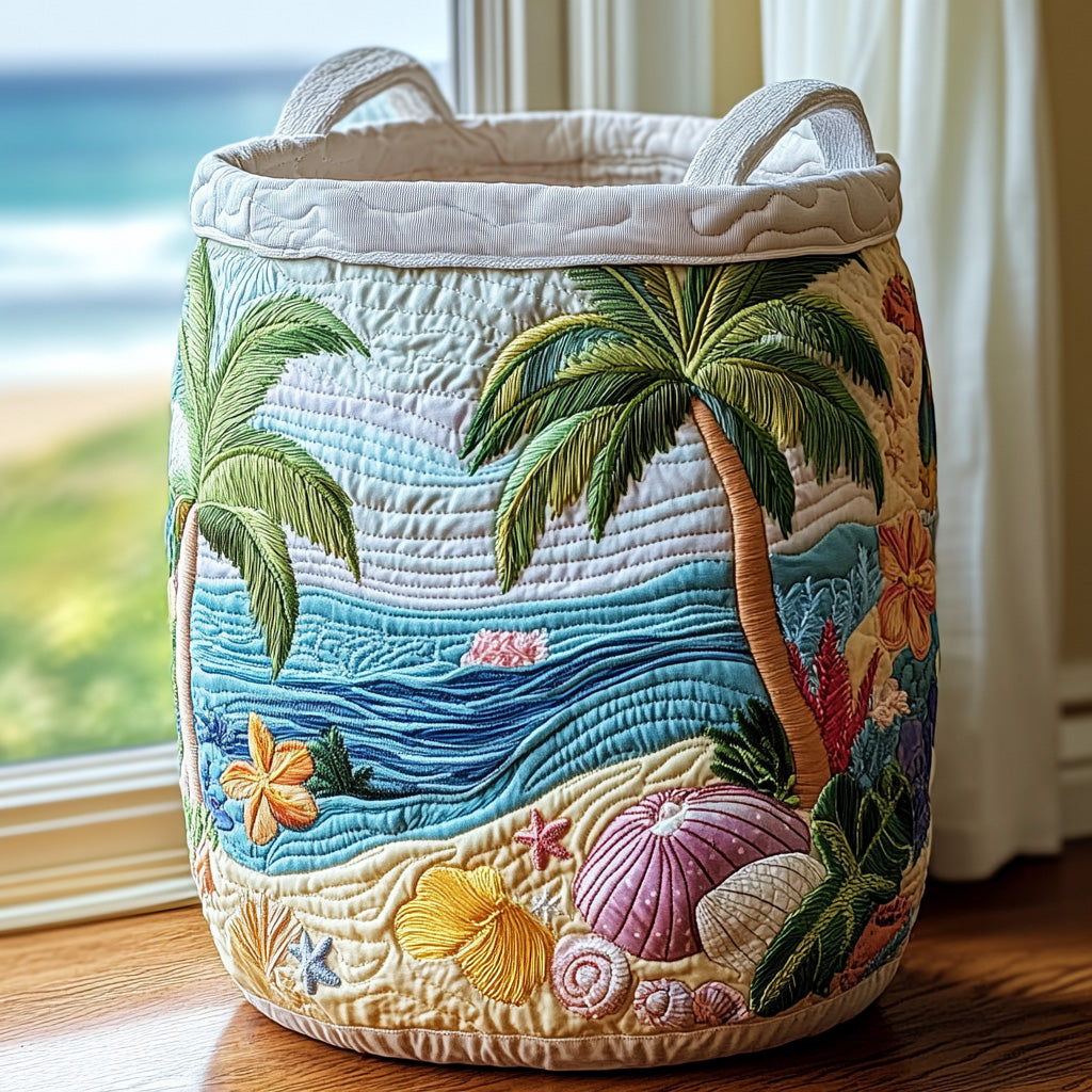 Panier à linge matelassé – Motif tropical – vue 1