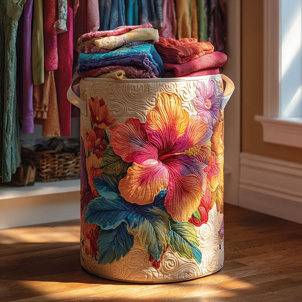 Panier à linge matelassé – Motif floral – vue 1