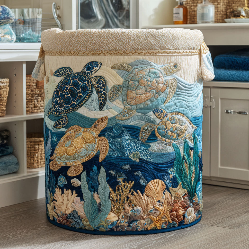 Panier à linge matelassé – Motif marin – vue 1