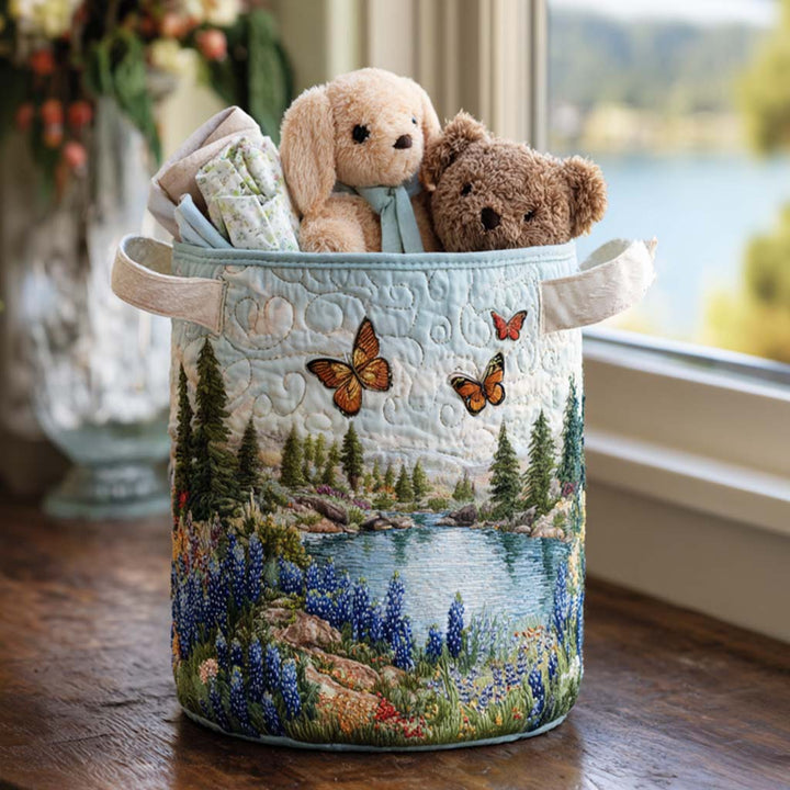 Panier à linge matelassé – Fleurs bleues – vue 5