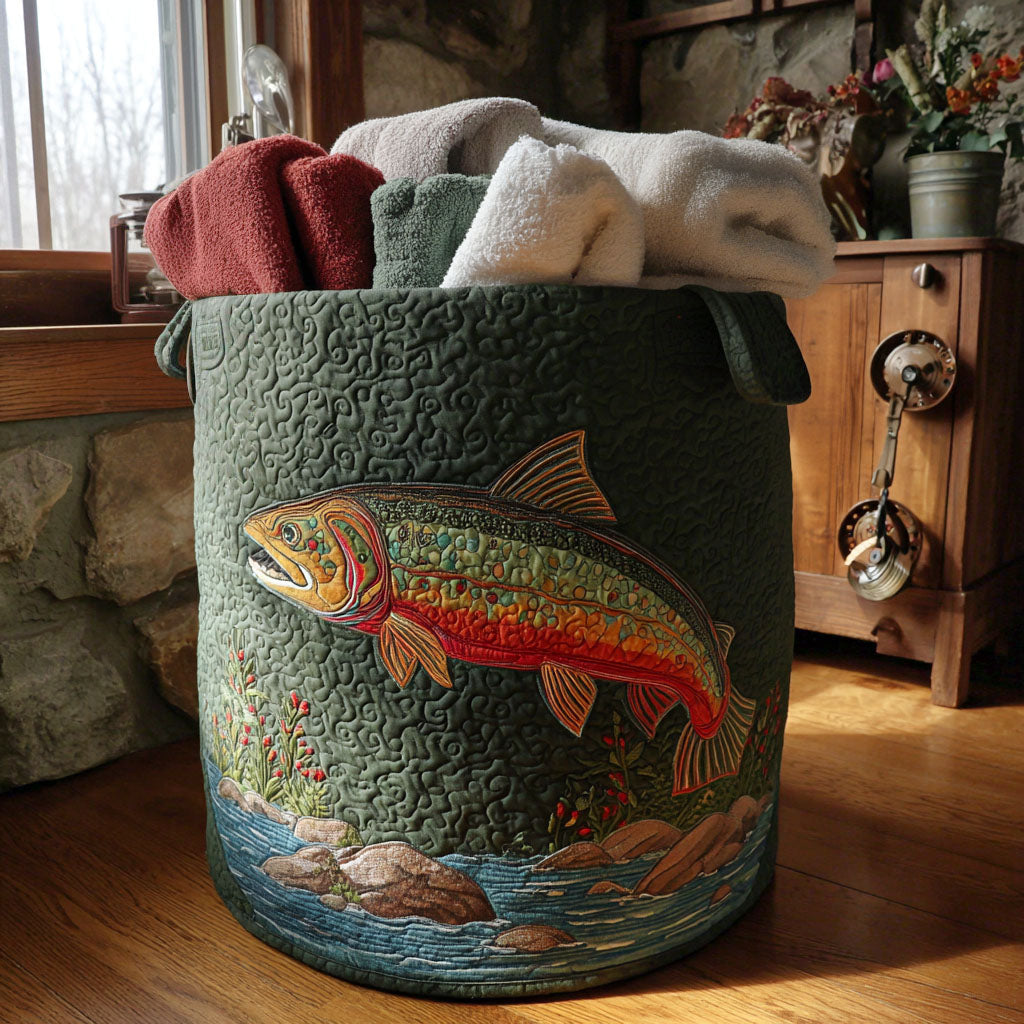 Panier à linge matelassé – Poisson et paysage naturel – vue 1